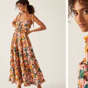 NWT Farm Rio square neck tiered maxi dress. Women’s size XXS